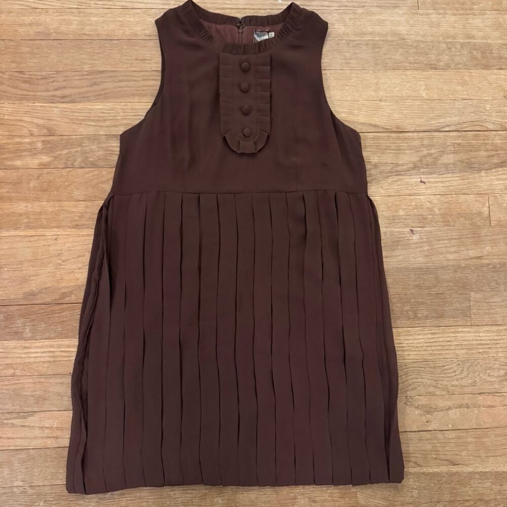 Twelve Layers brown sleeveless pleated mini dress size medium M
 b51